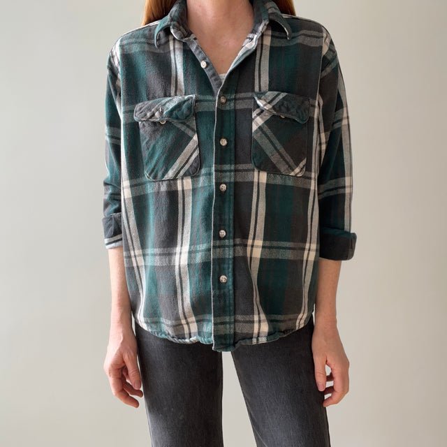 1980/90s Forest Green Plaid Cotton Flannel - Mending