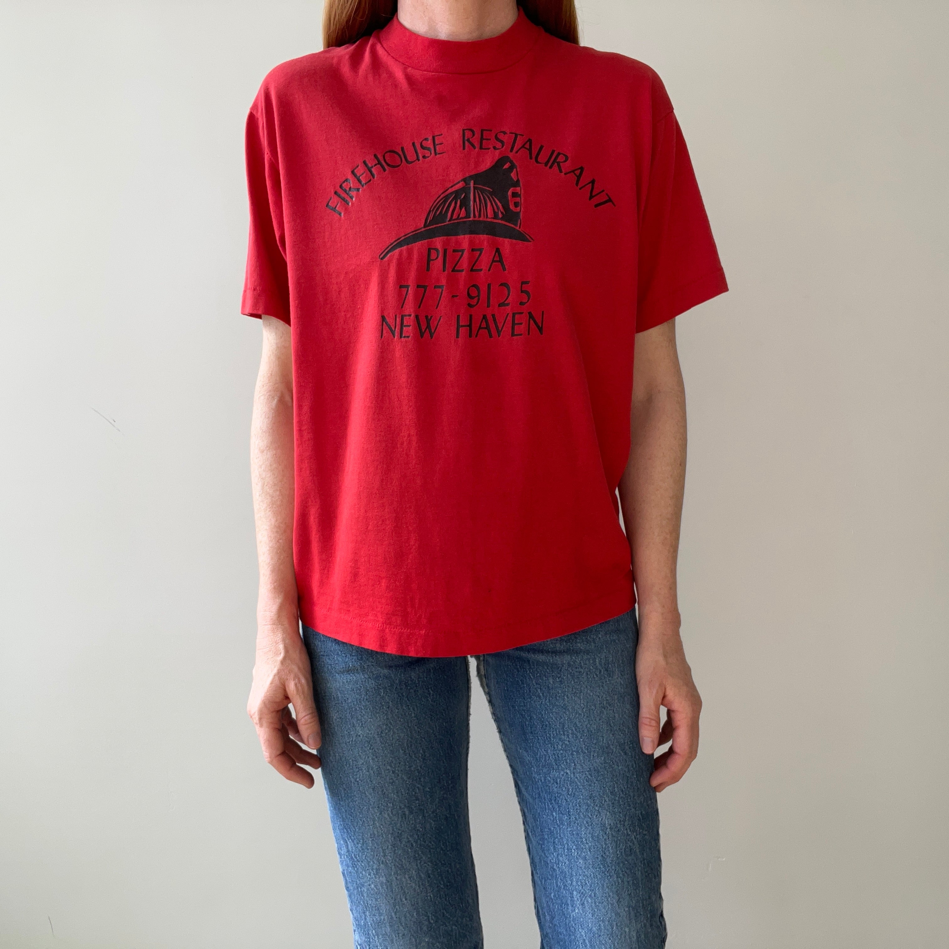 1980s New Haven Firehouse Restaurant Pizza T Shirt