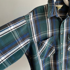 1980/90s St. John's Bay Cotton Blue and Green Plaid Flannel