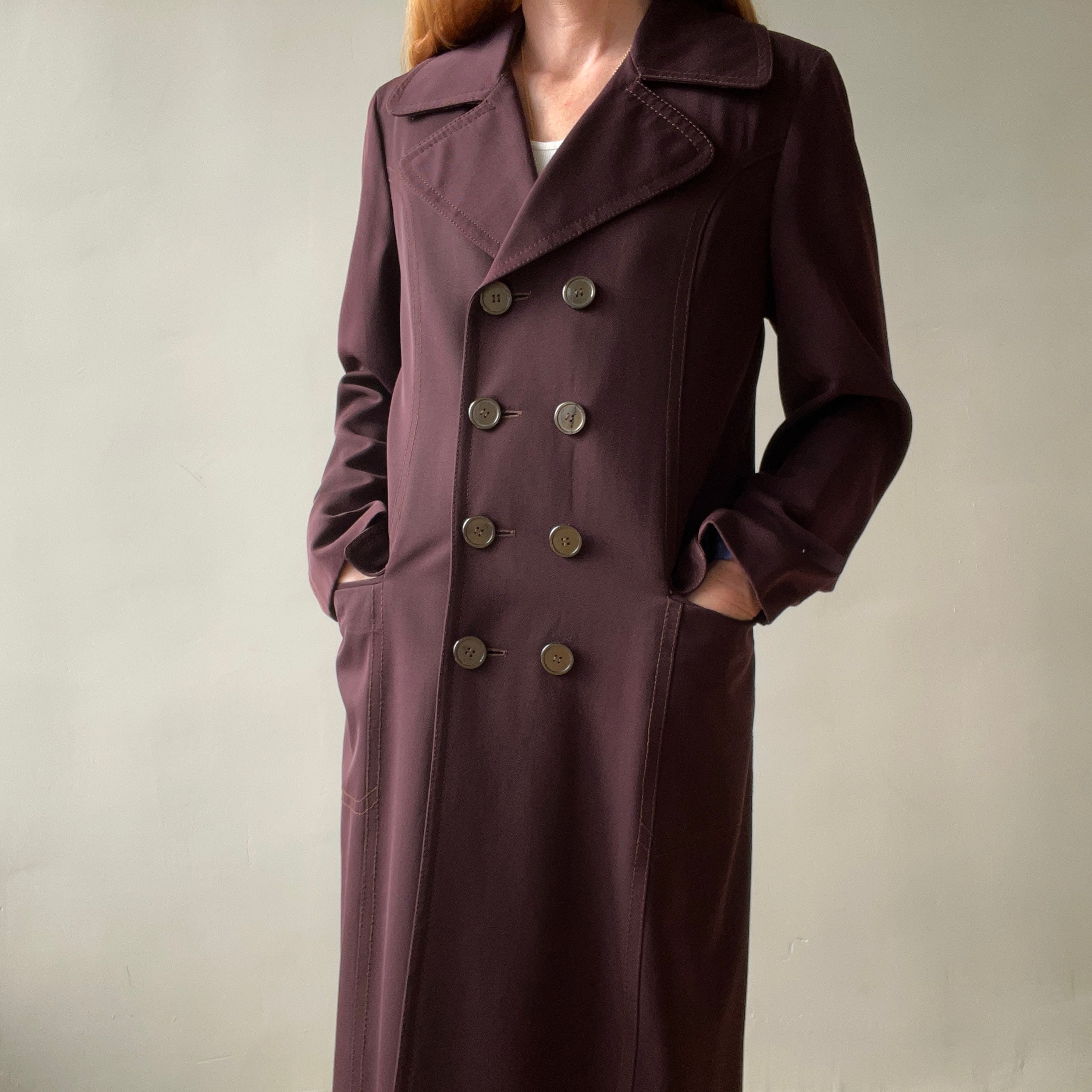 1950s Dark Burgundy Gabardine Double Breasted Duster Jacket - TINA COLLECTION