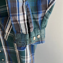 1980/90s St. John's Bay Cotton Blue and Green Plaid Flannel