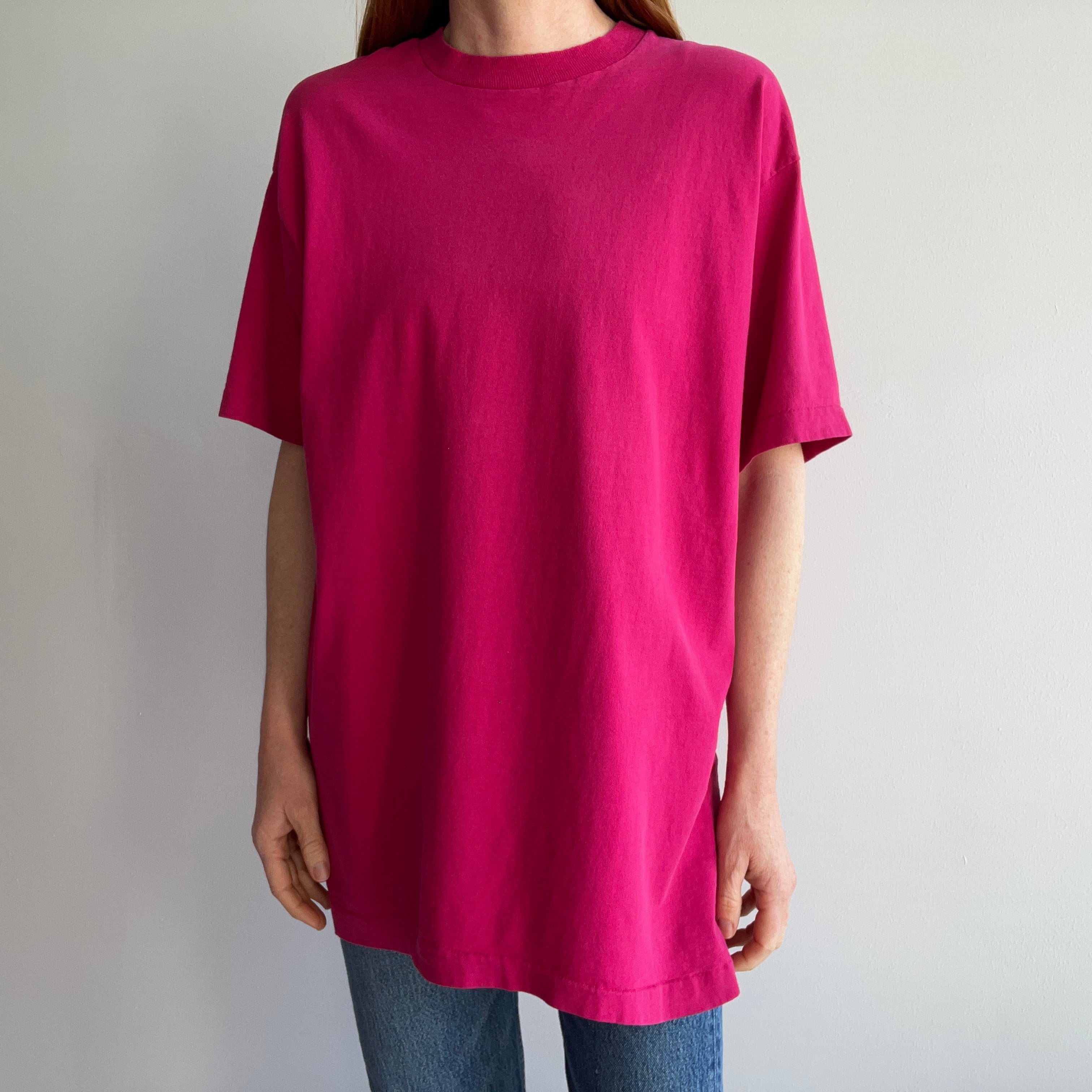 1980s Barbie Pink FOTL Cotton T-shirt with Collar Tattering - YES