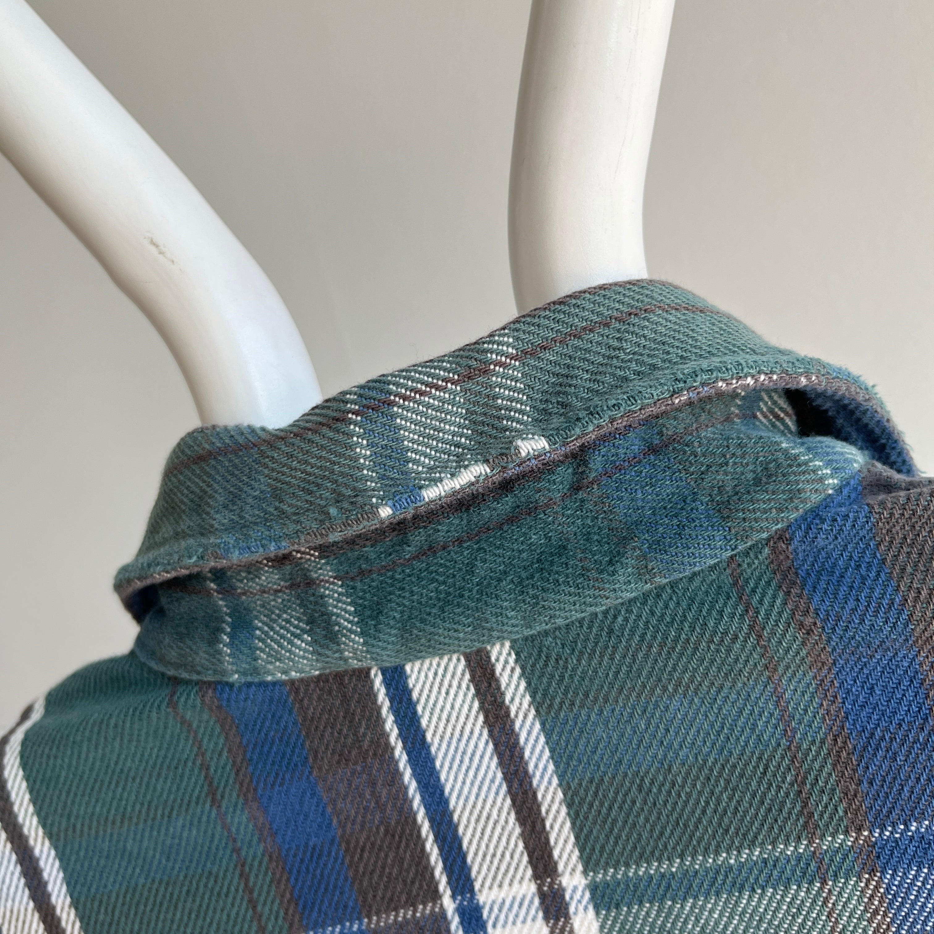 1980/90s St. John's Bay Cotton Blue and Green Plaid Flannel