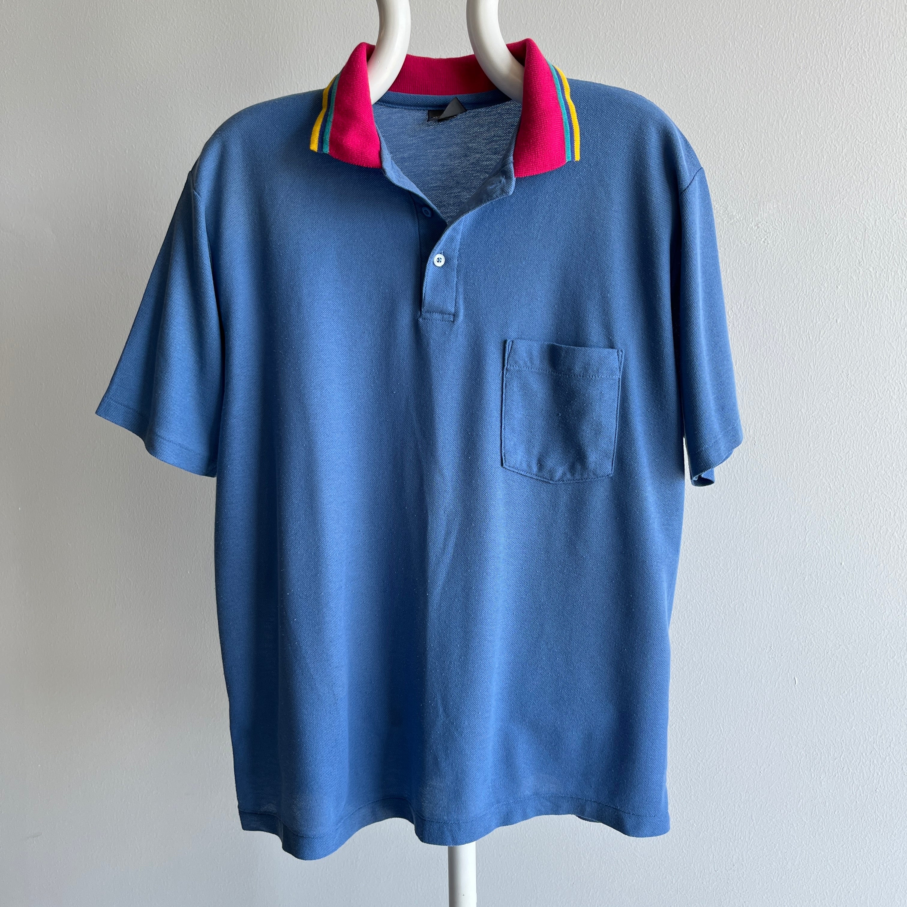 1980s Striped Pink Colored Polo Shirt