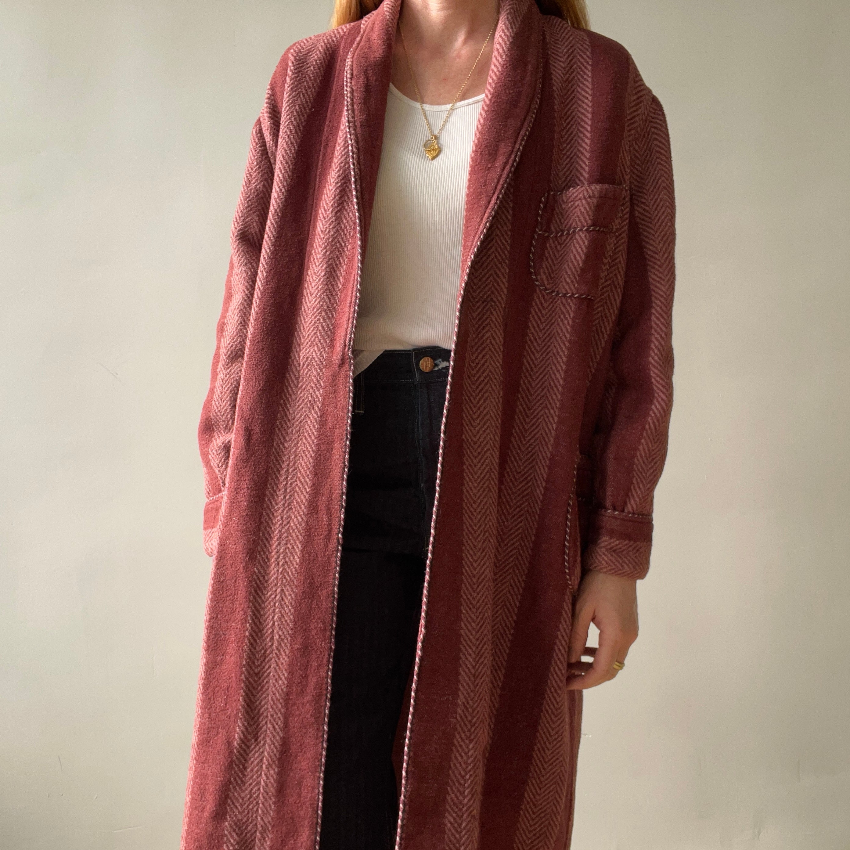 1940s Pilgrim Beacon Blanket Smoking Jacket with Sash - TINA COLLECTION