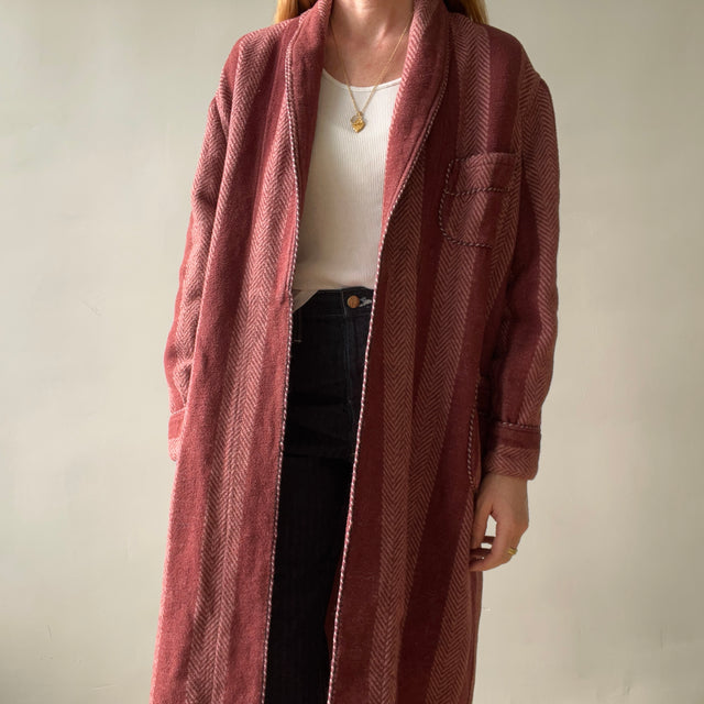 1940s Pilgrim Beacon Blanket Smoking Jacket with Sash - TINA COLLECTION