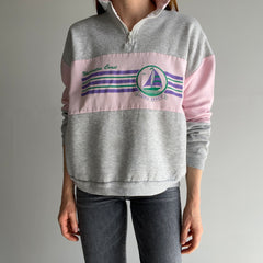 1980s Washington Coast - Long Beach - 1/4 Zip Color Block Sweatshirt