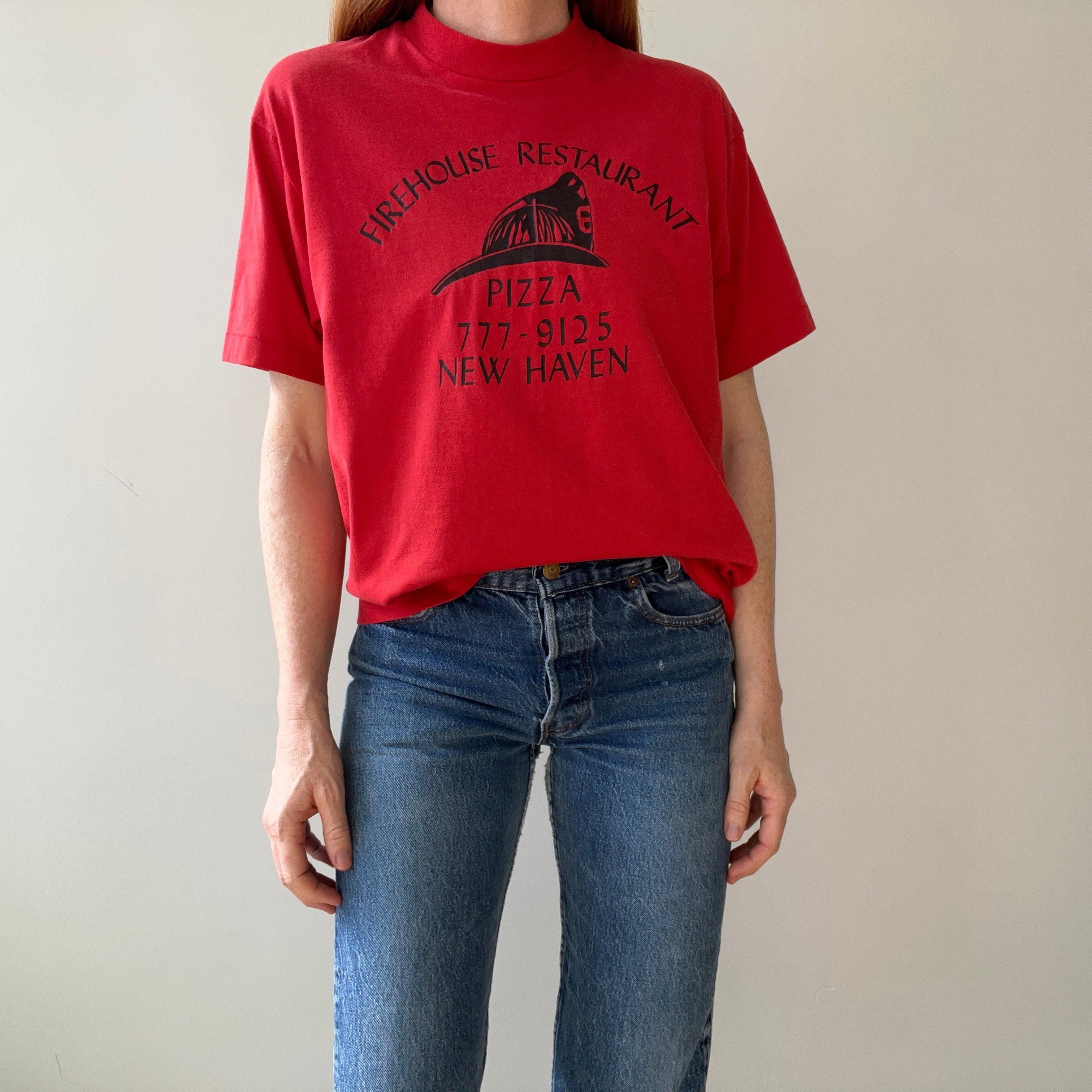 1980s New Haven Firehouse Restaurant Pizza T Shirt