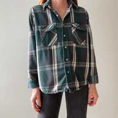 1980/90s Forest Green Plaid Cotton Flannel - Mending