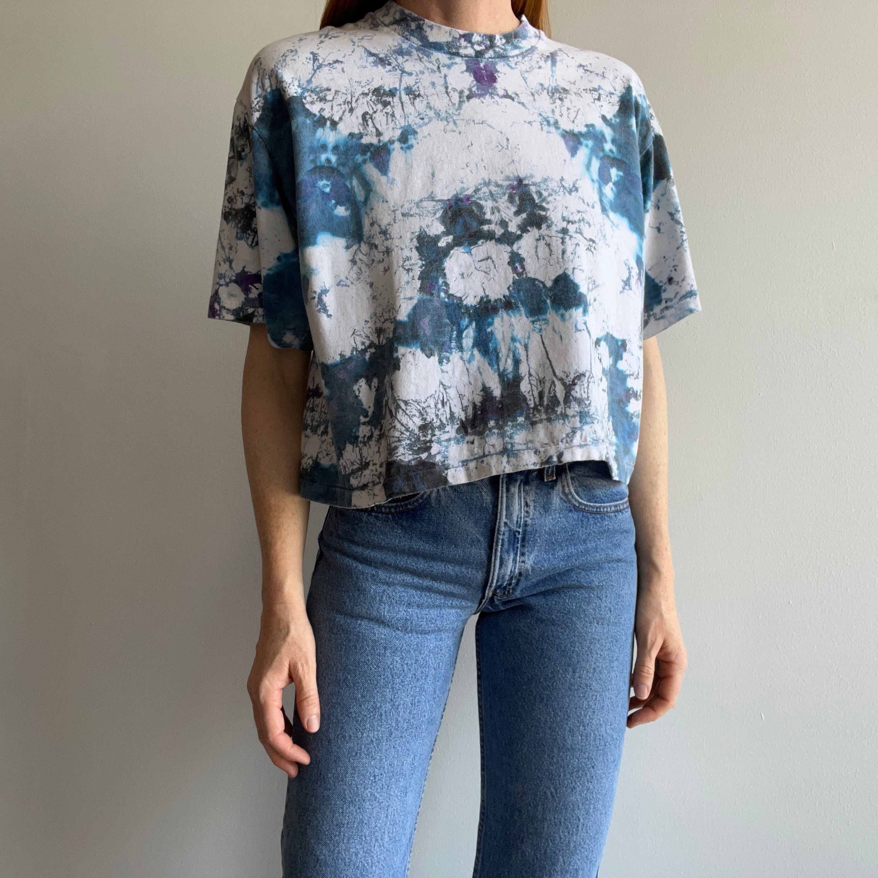 1980s Cropped Cool Tie Dye Cotton T-Shirt