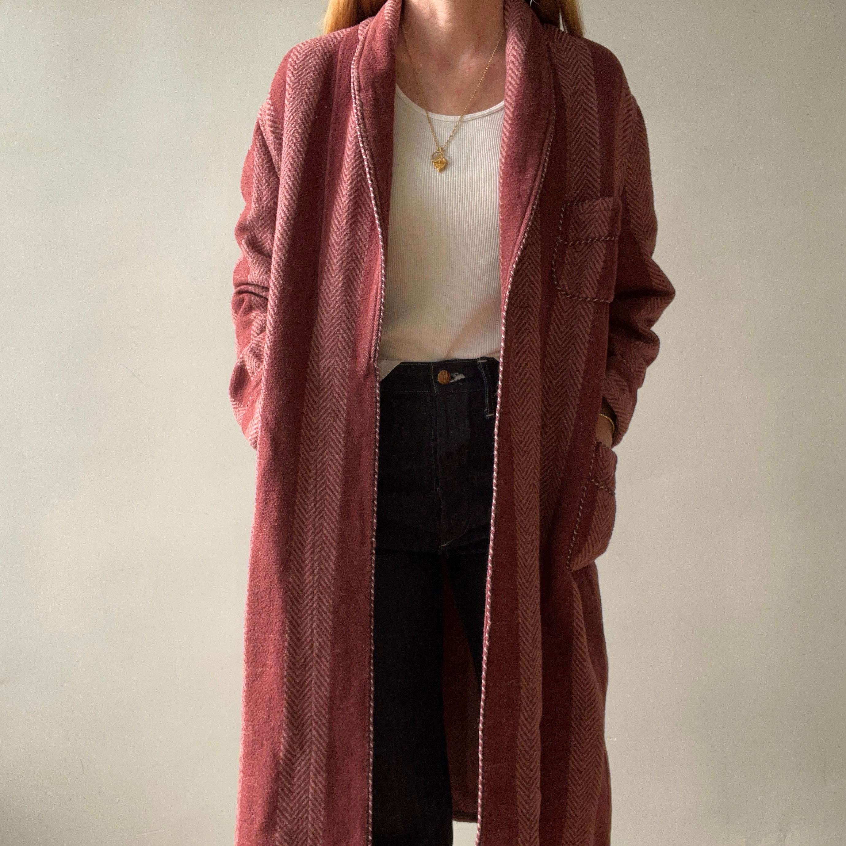 1940s Pilgrim Beacon Blanket Smoking Jacket with Sash - TINA COLLECTION