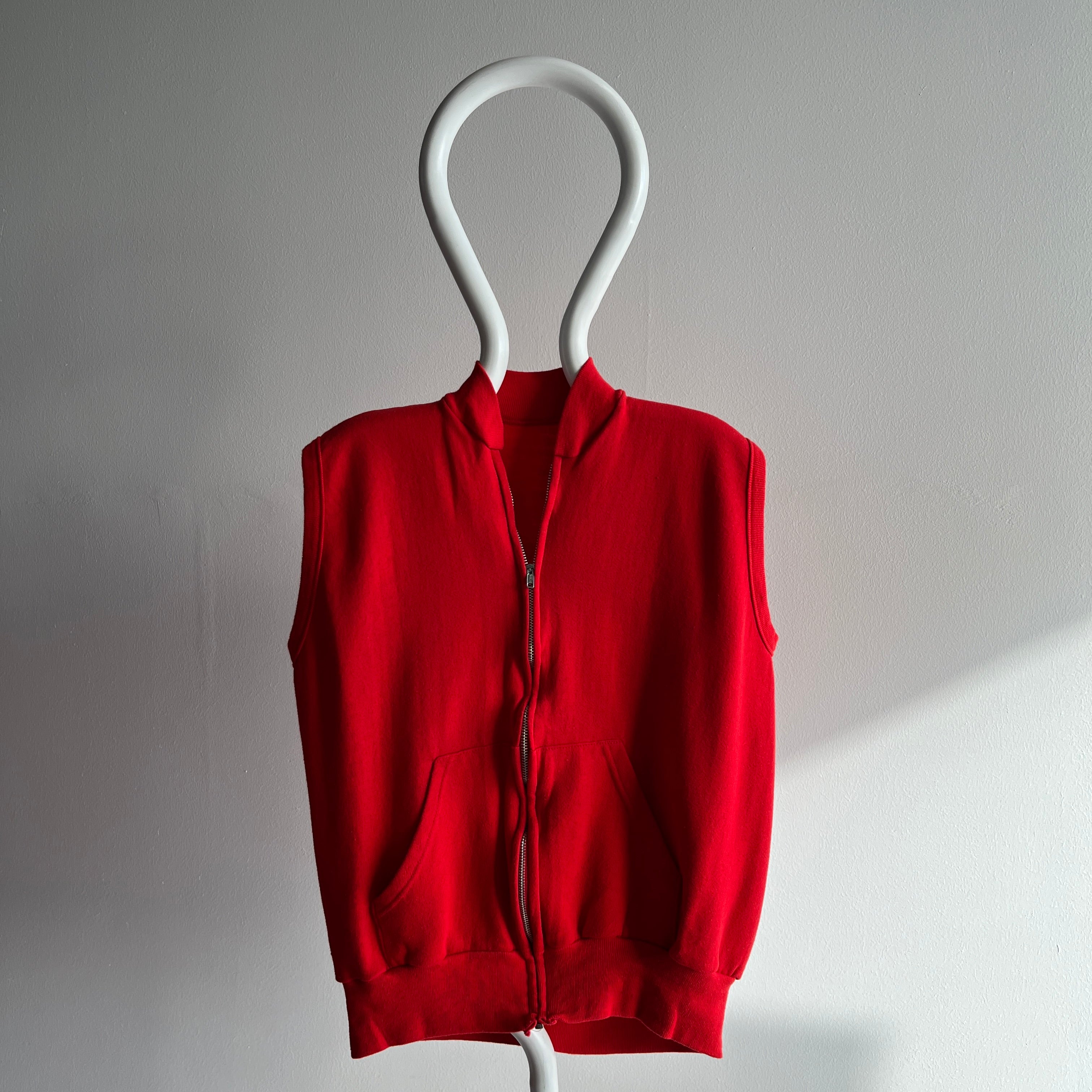 1980s Lipstick Red Soft and Cozy Zip Up Vest