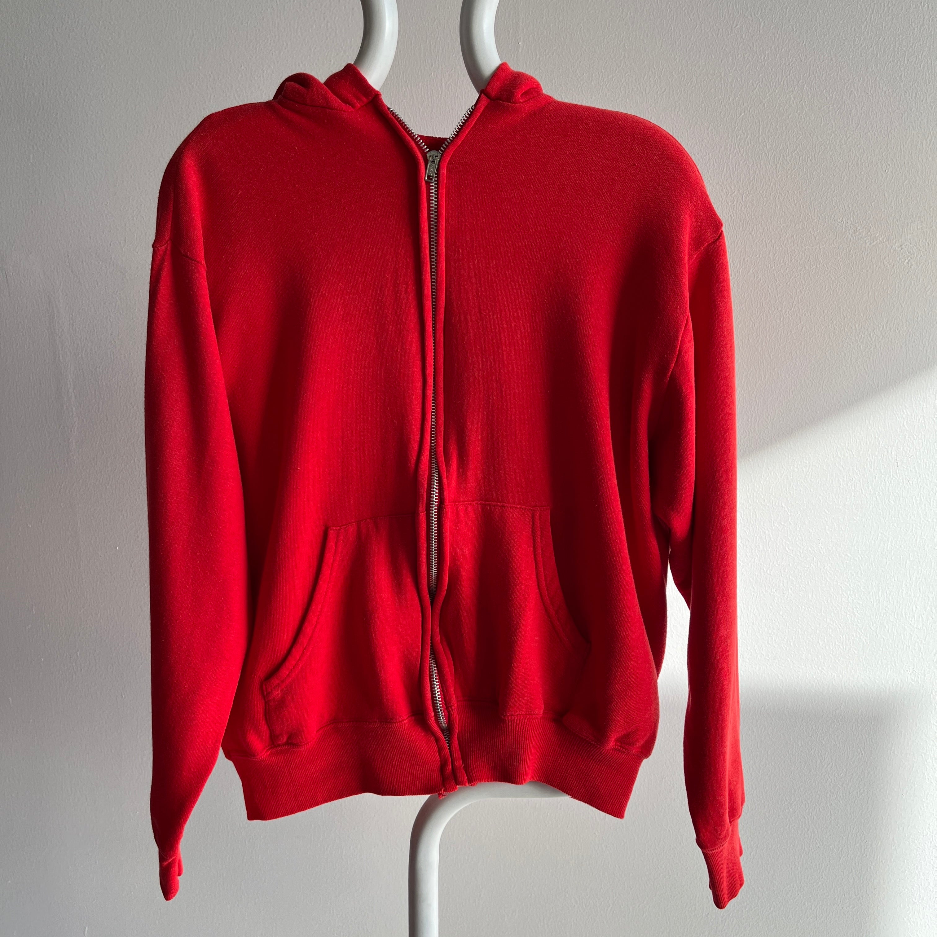 1970s Super Rad Red Soft Hoodie with Epic Ink (?) Staining on the Backside