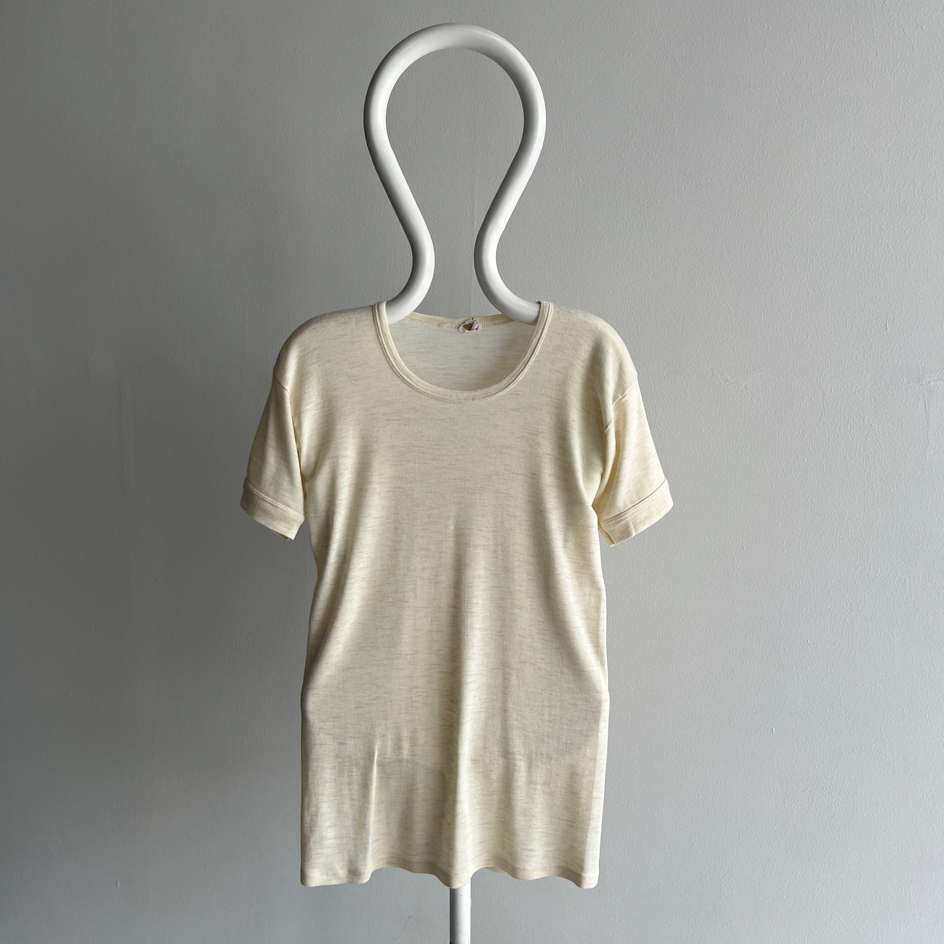 1970s Super Strechy/Slouchy Oatmeal Short Sleeve Thermal