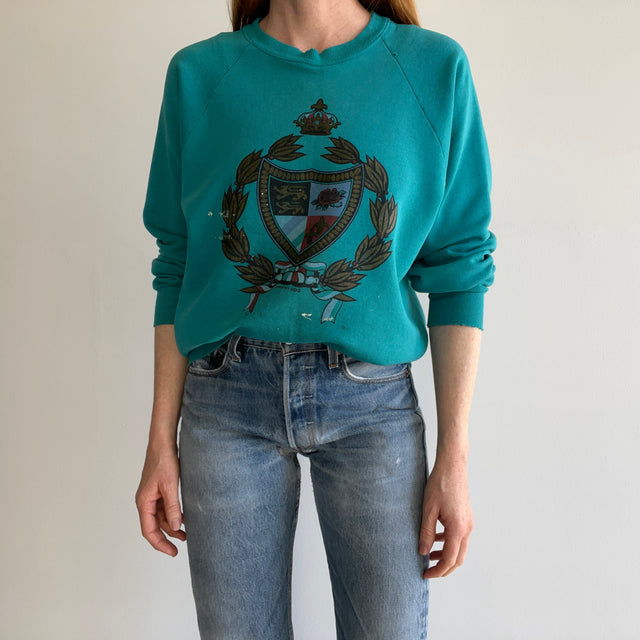 1992 Shredded, Tattered, Torn, Paint Stained Random Crest Sweatshirt