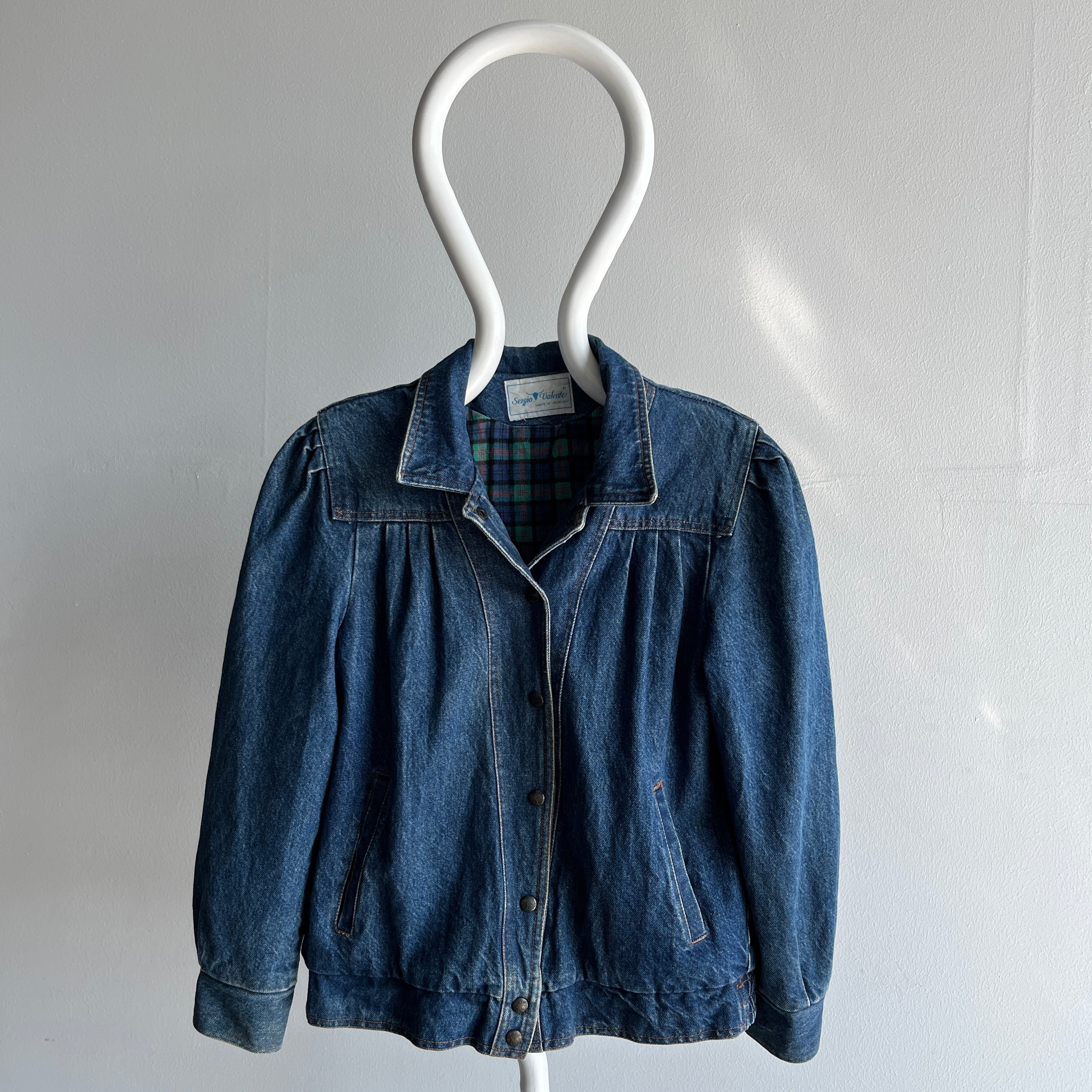 1980s Sergio Valente Flannel Lined Pleated Delightful Denim Jean Jacket