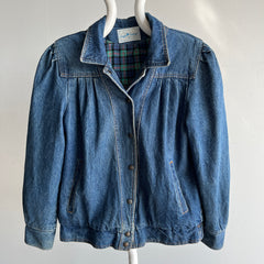 1980s Sergio Valente Flannel Lined Pleated Delightful Denim Jean Jacket