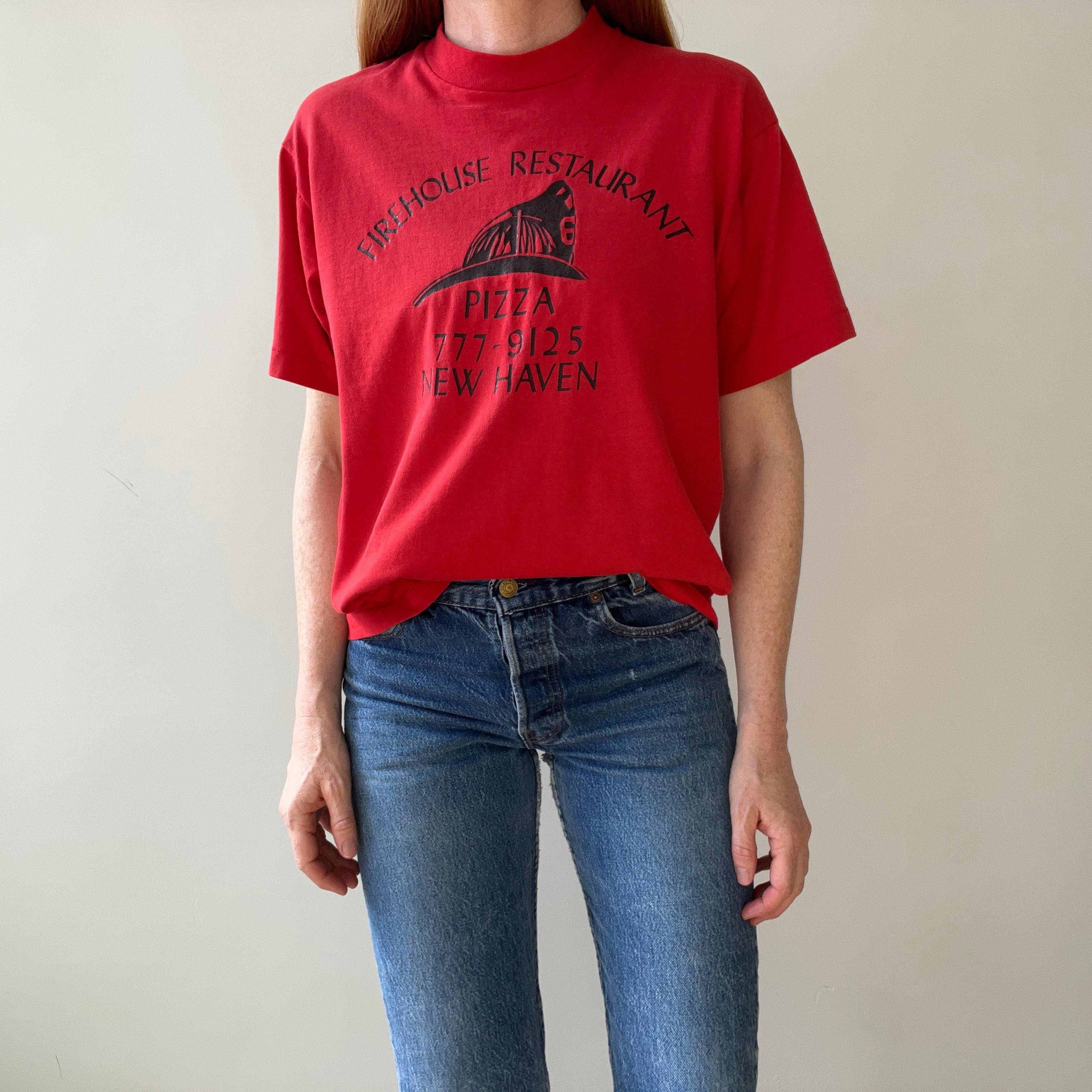 1980s New Haven Firehouse Restaurant Pizza T Shirt