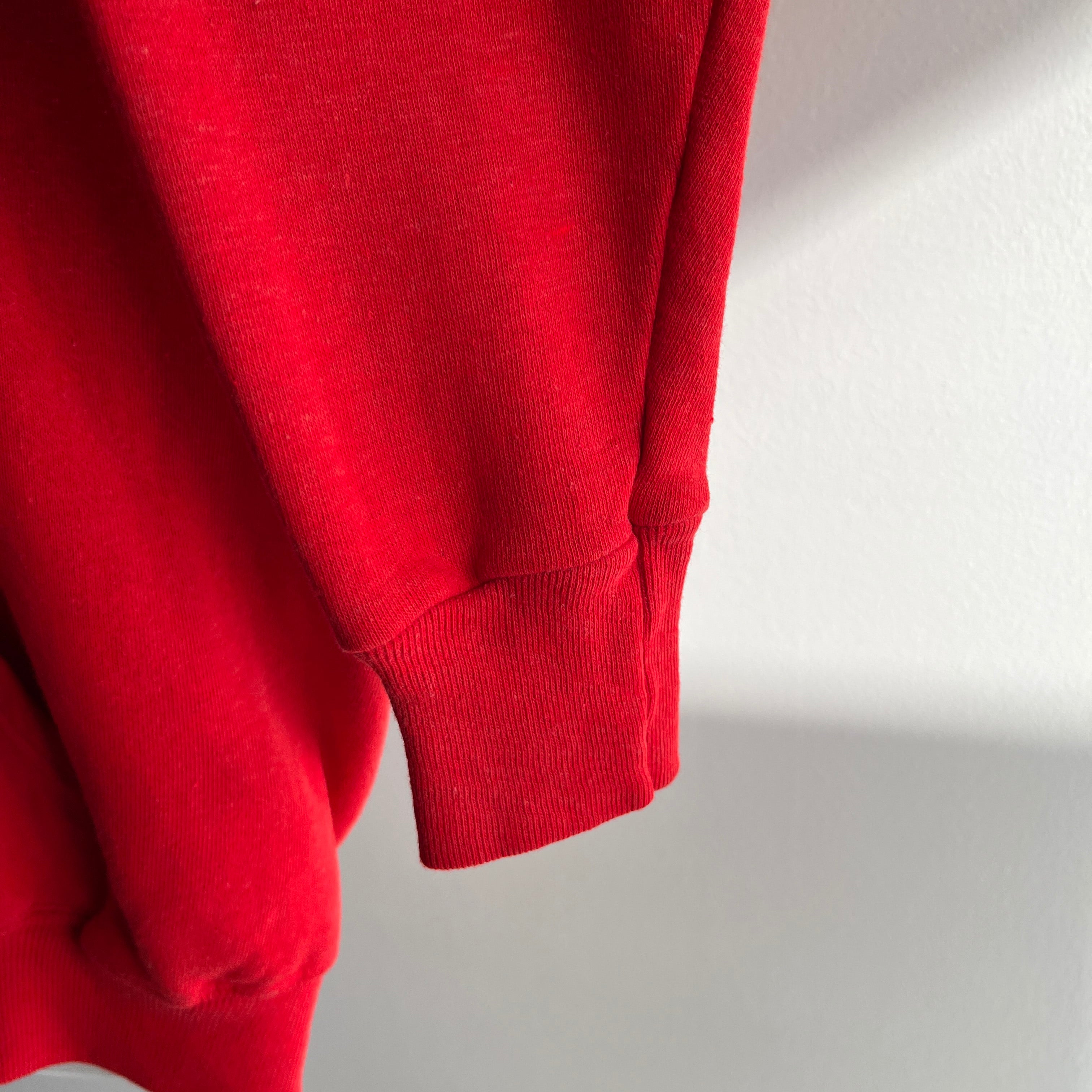 1970s Super Rad Red Soft Hoodie with Epic Ink (?) Staining on the Backside