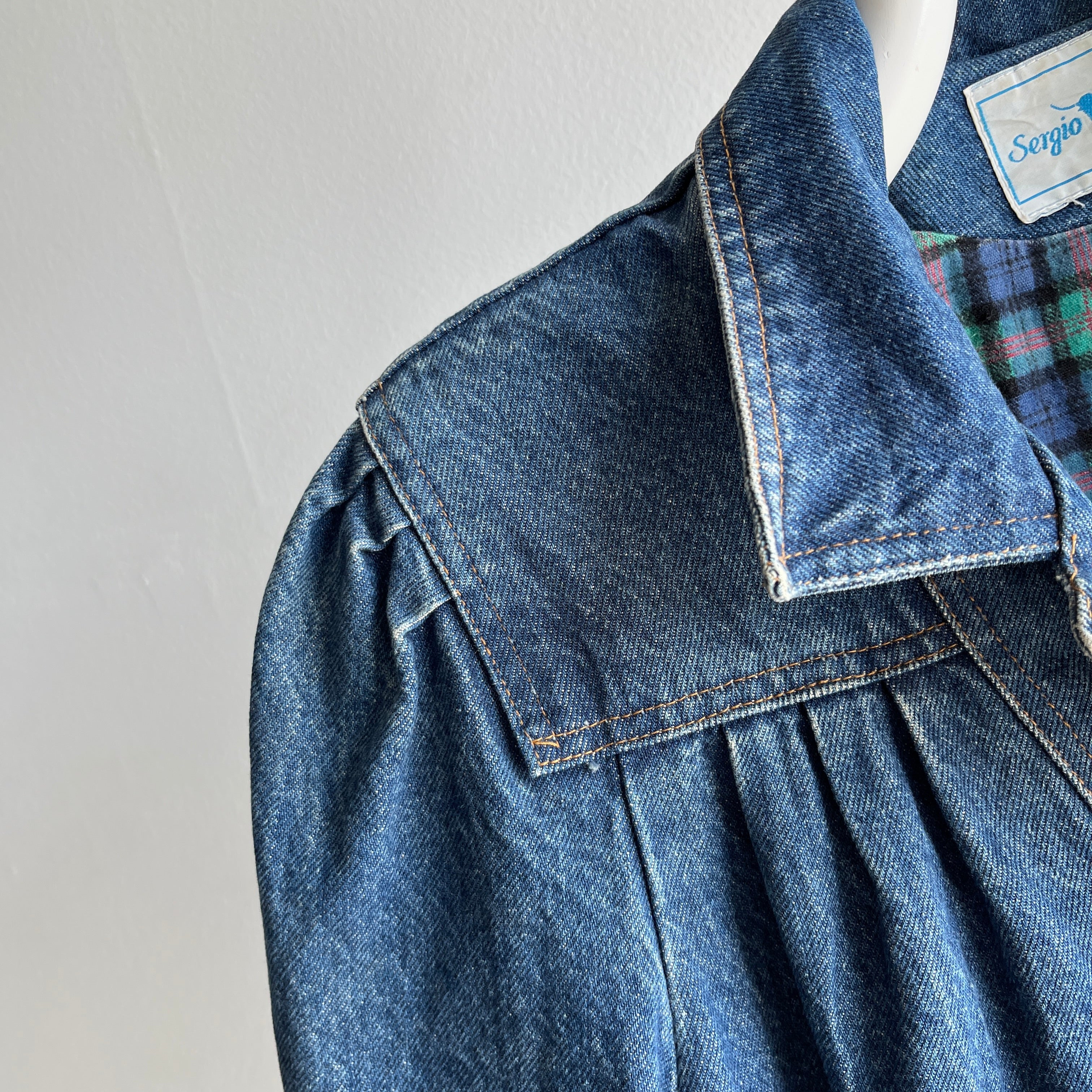 1980s Sergio Valente Flannel Lined Pleated Delightful Denim Jean Jacket