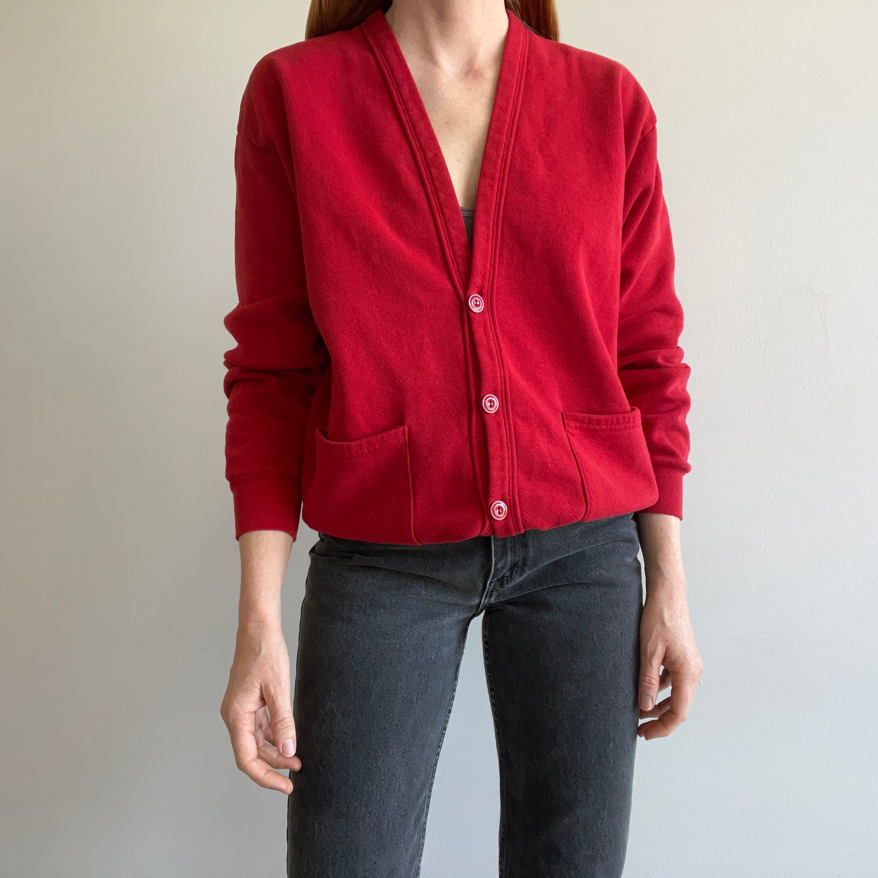 Red store sweatshirt cardigan