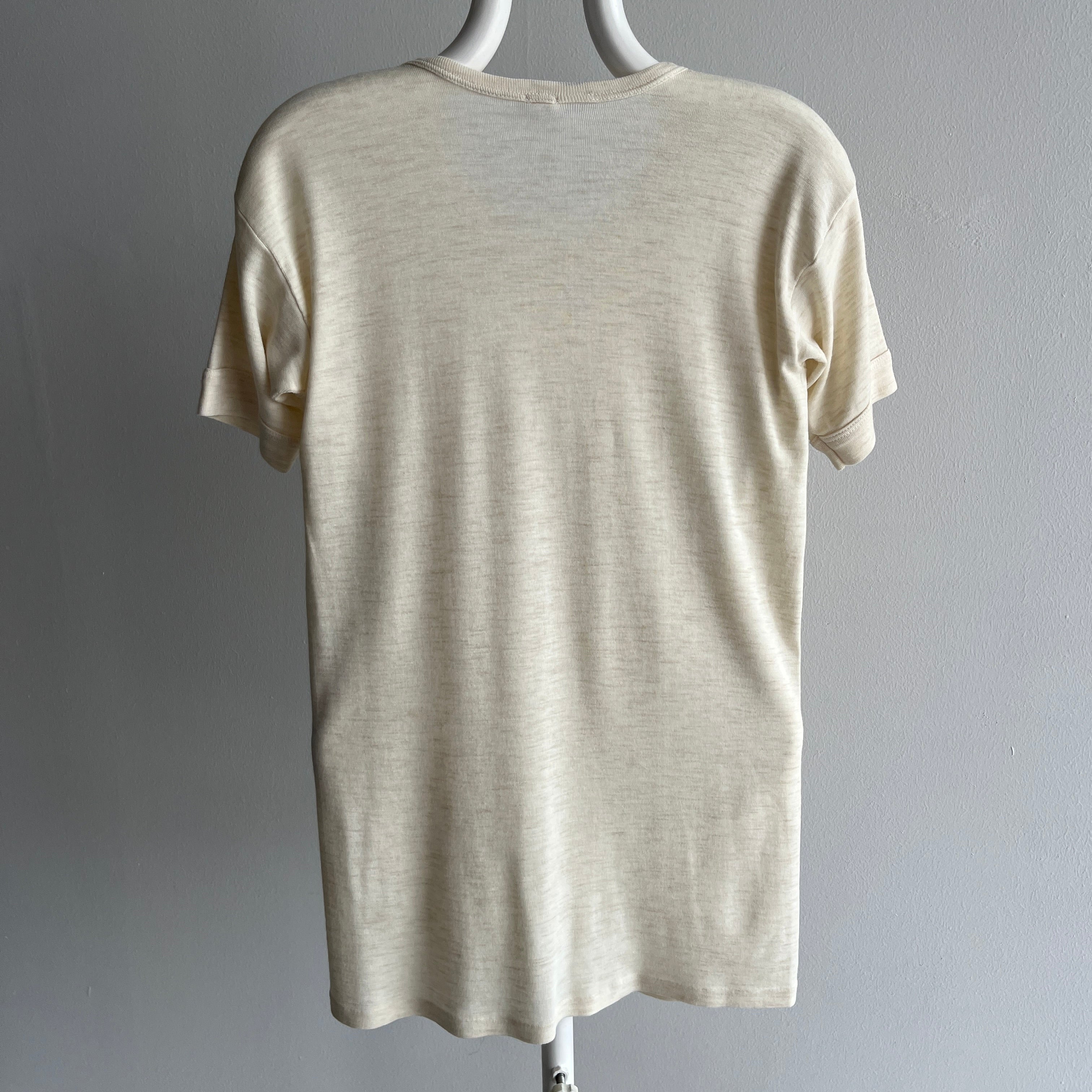 1970s Super Strechy/Slouchy Oatmeal Short Sleeve Thermal