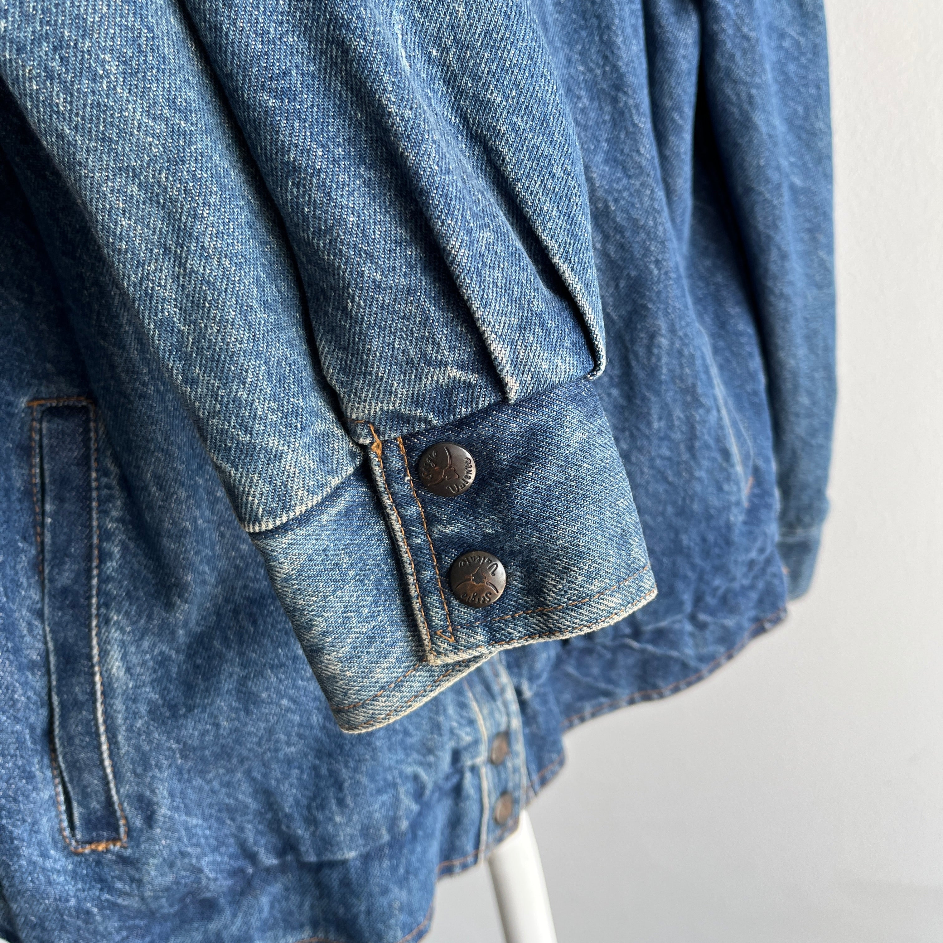 1980s Sergio Valente Flannel Lined Pleated Delightful Denim Jean Jacket