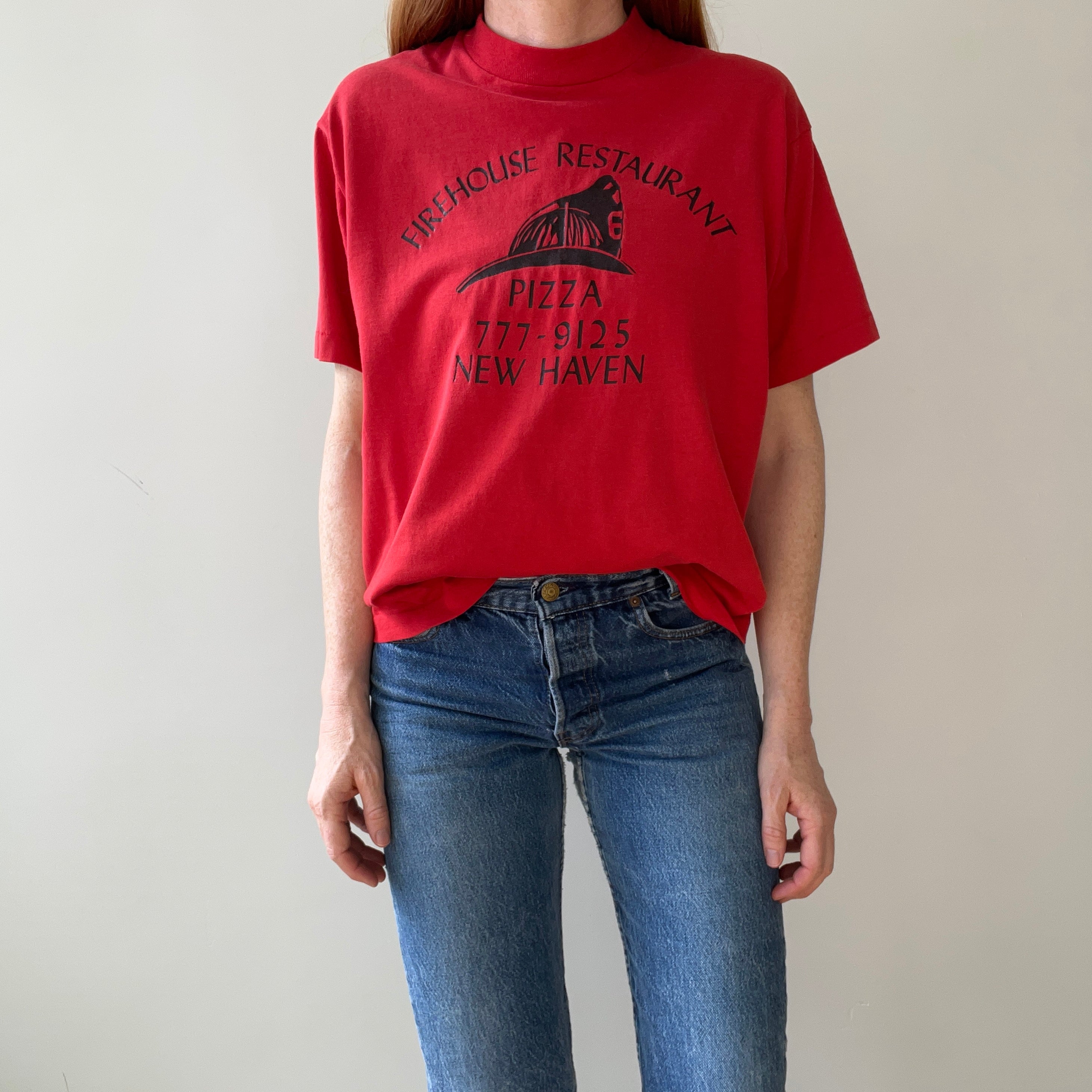 1980s New Haven Firehouse Restaurant Pizza T Shirt