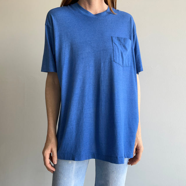 1980s Soft, Thin, Worn Beyond 50/50 Blue Pocket T-Shirt - !!!!!!!!!!