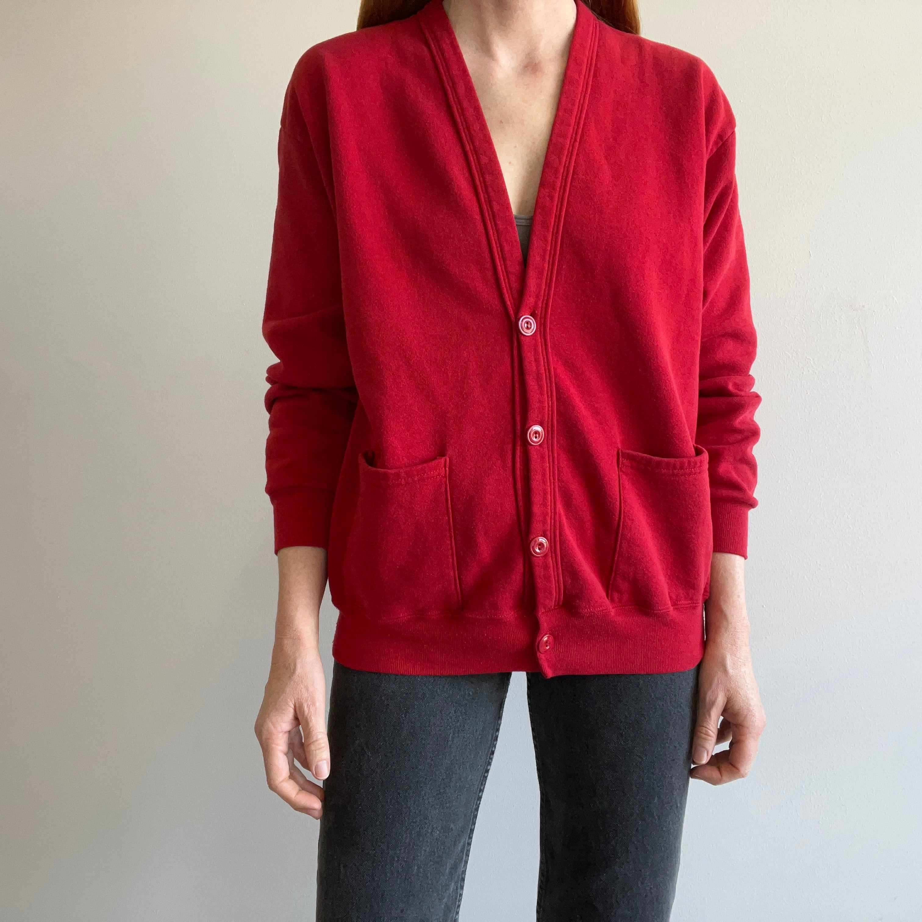 Red cheap sweatshirt cardigan