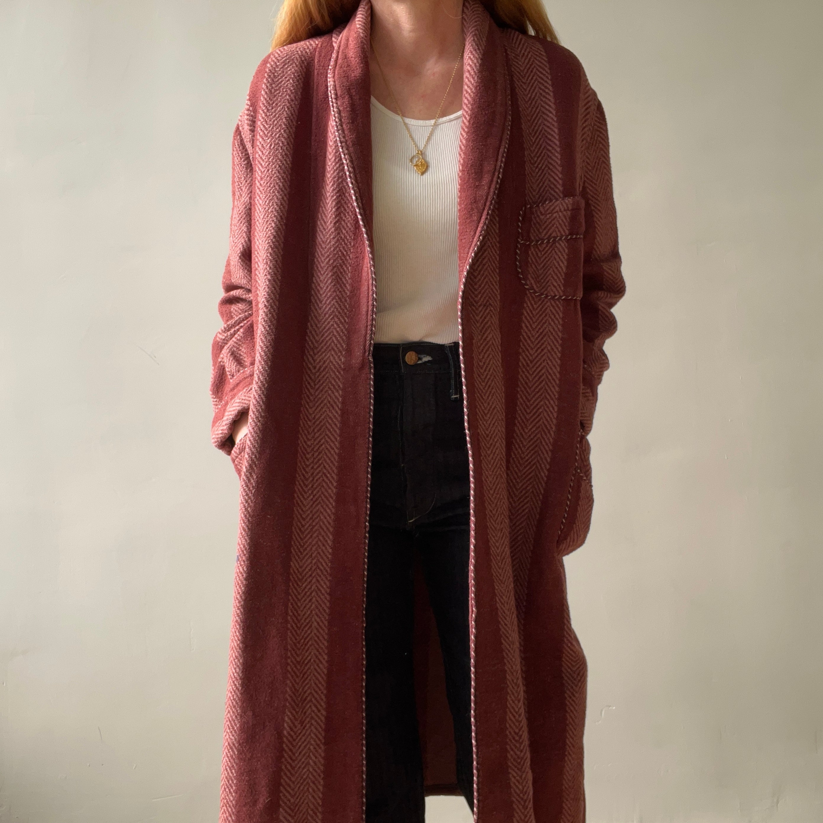 1940s Pilgrim Beacon Blanket Smoking Jacket with Sash - TINA COLLECTION