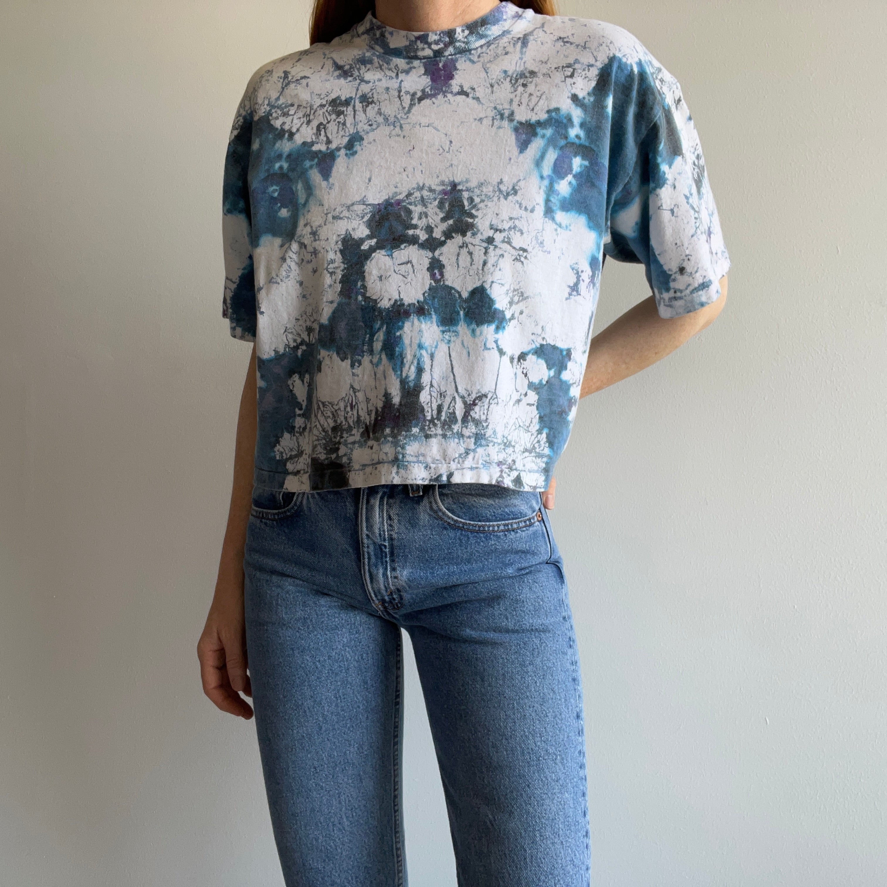 1980s Cropped Cool Tie Dye Cotton T-Shirt