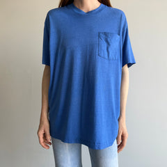 1980s Soft, Thin, Worn Beyond 50/50 Blue Pocket T-Shirt - !!!!!!!!!!