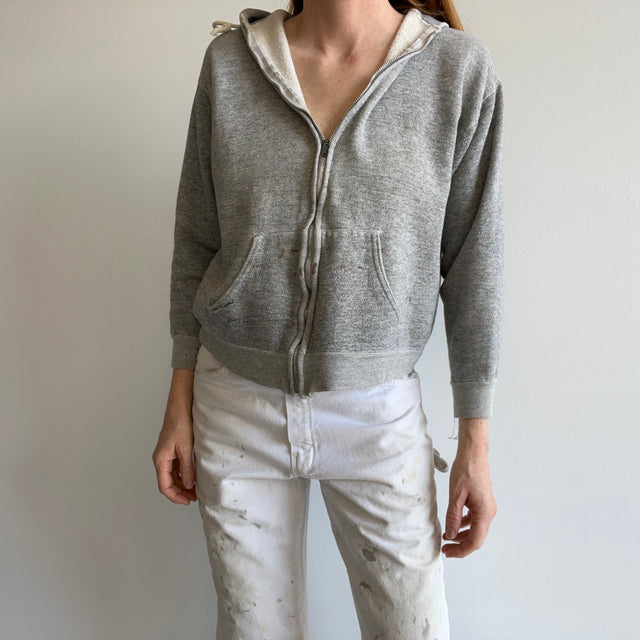 1970s Perfectly Paint Stained Smaller Gray Hoodie - The Gauge!