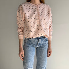 1980s Faded Salmon Polka Dot Henley Sweatshirt