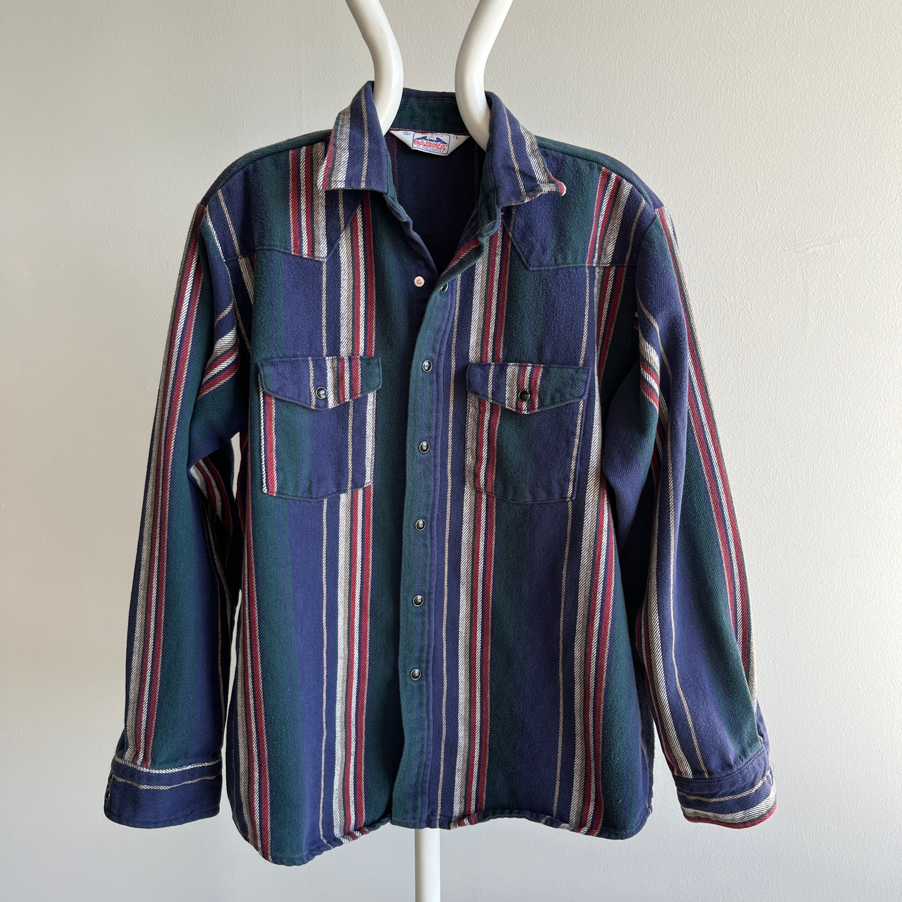 1980s Dakota Striped Cotton Cowboy Flannel