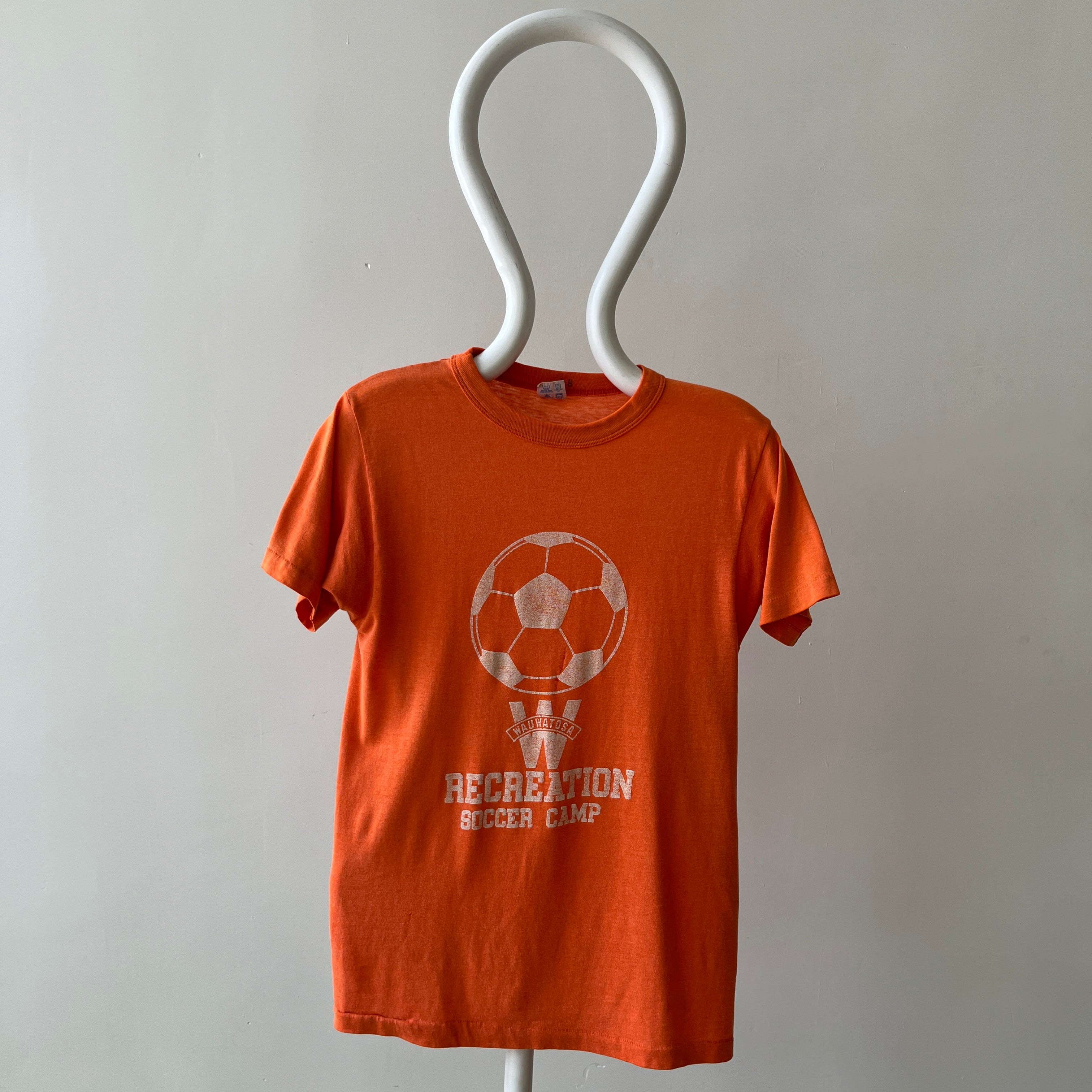 1980s Soccer Camp T-Shirt - Perfect Thinned Out Smaller 50/50