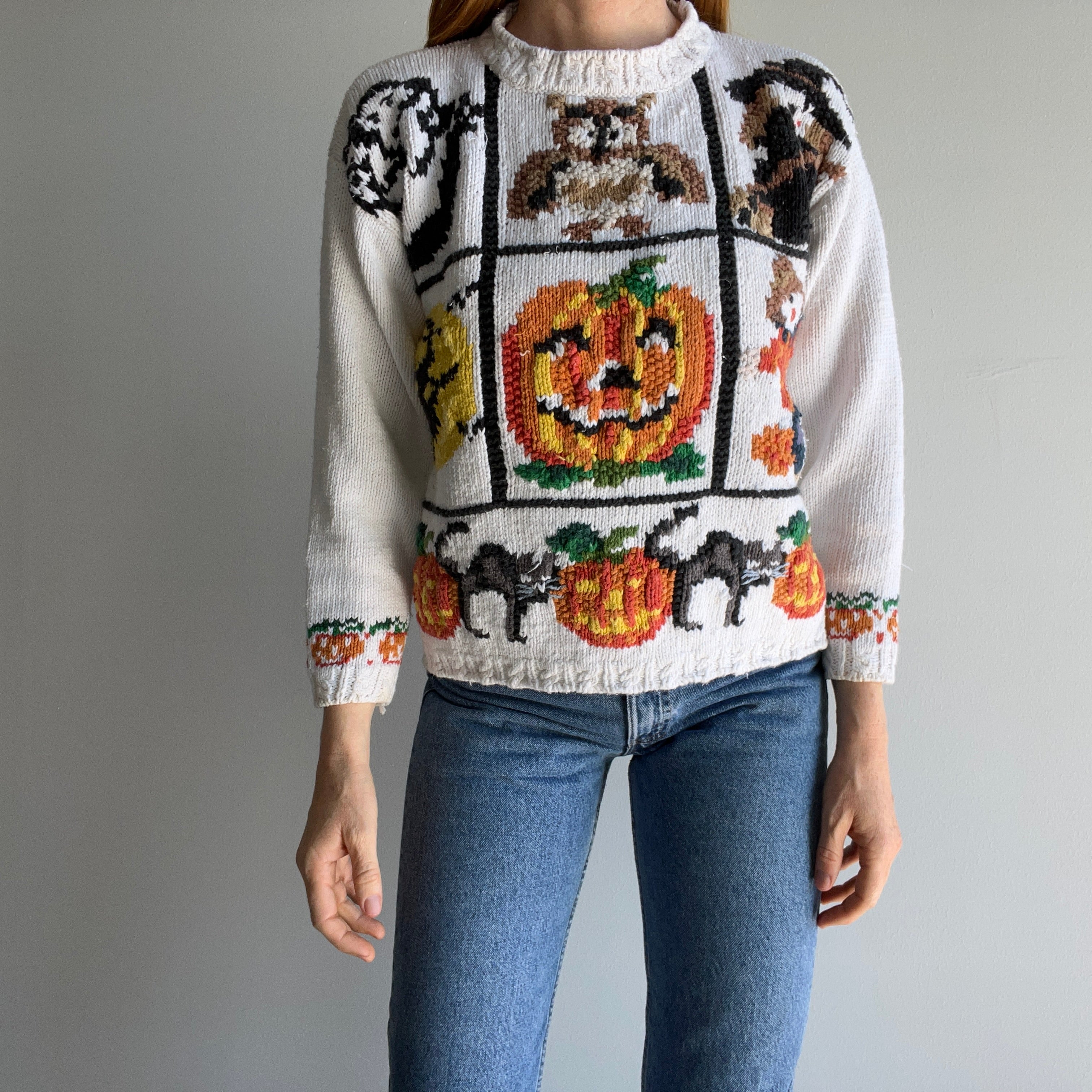 1990s Fall Feels Cotton Knit Sweater - Petite S/M