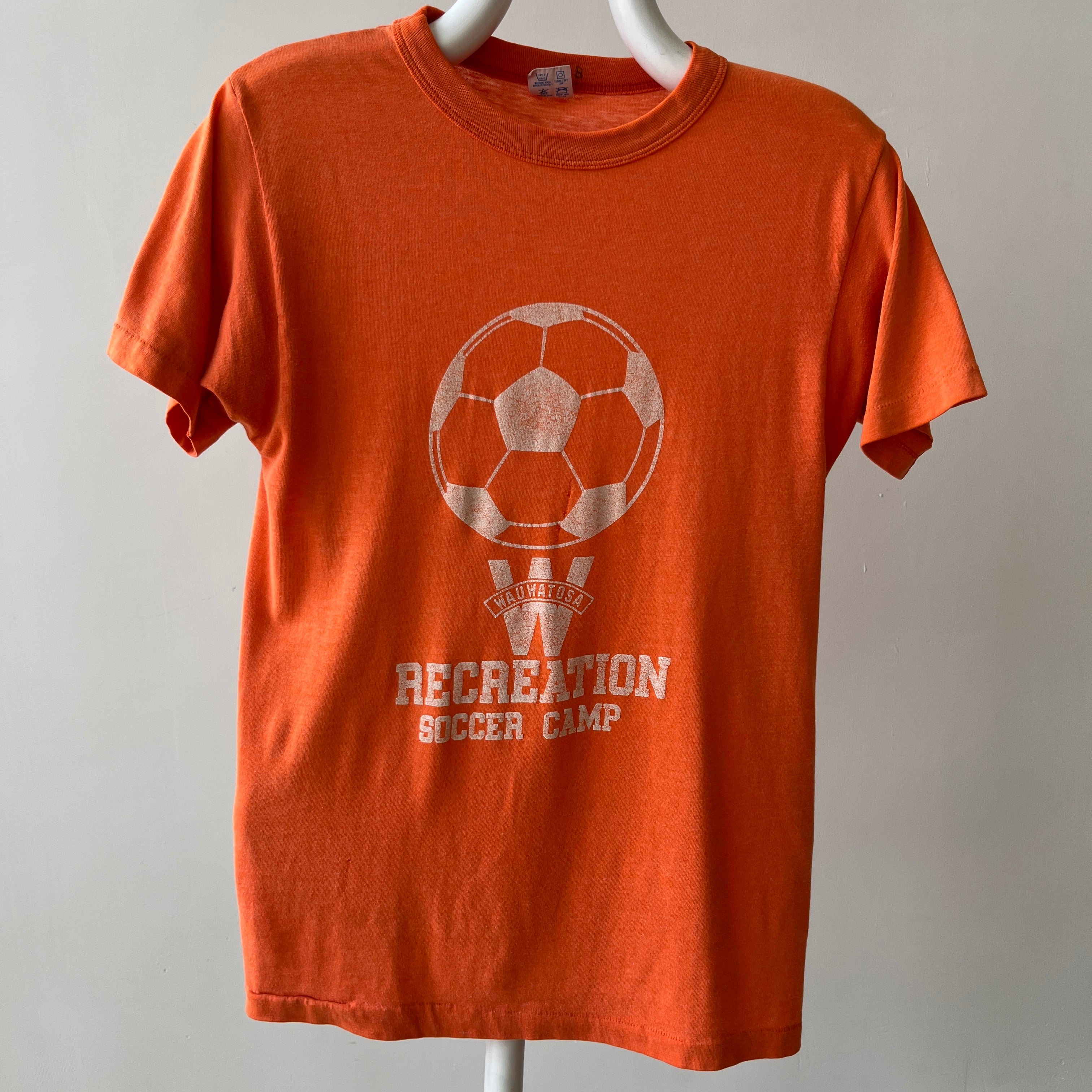 1980s Soccer Camp T-Shirt - Perfect Thinned Out Smaller 50/50