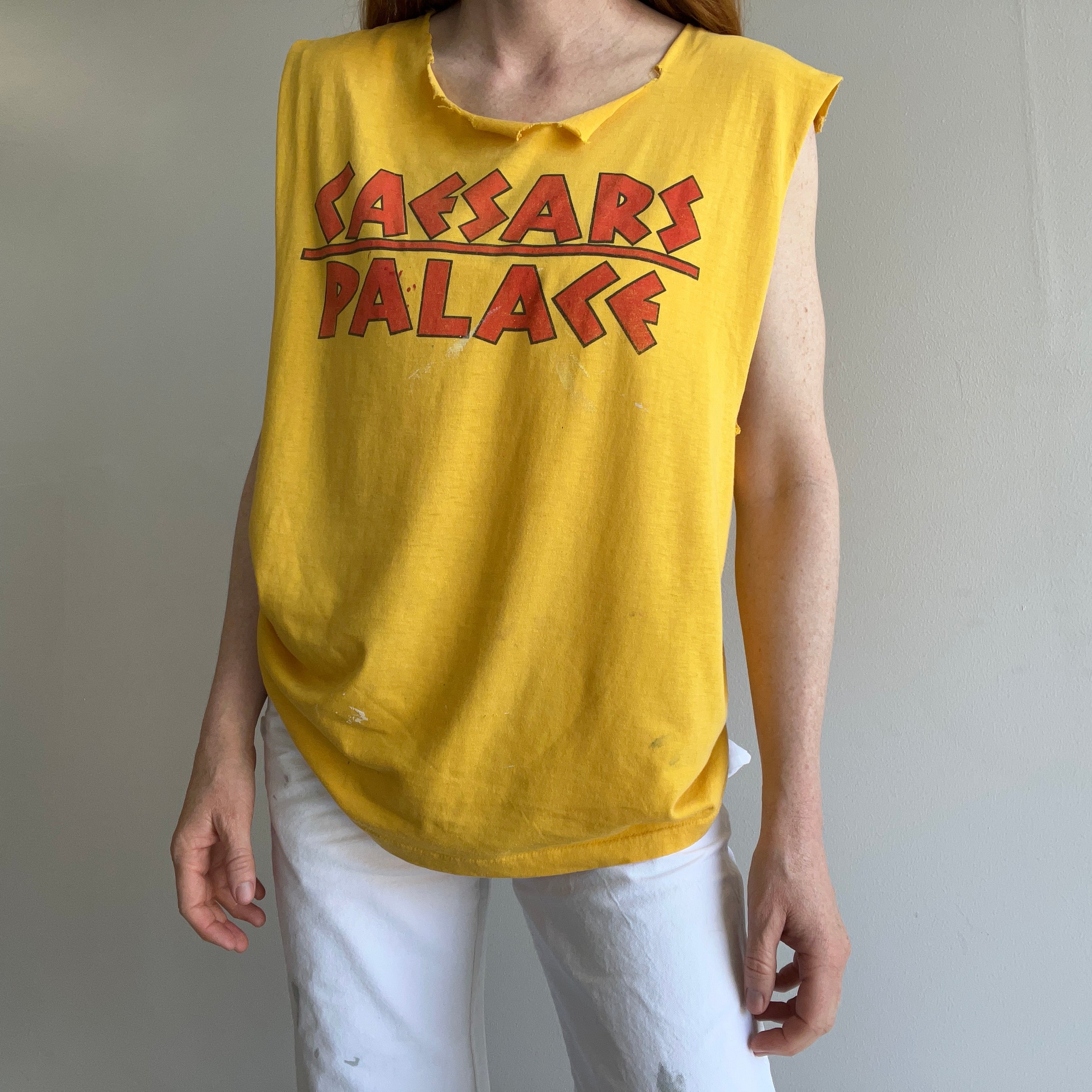 1980s Caesar's Palace Front and Back Cut Up Destroyed DIY Tank Top