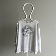 1990s Really Cool Long Sleeve Washed Lightly Tattered Long Sleeve T-Shirt with A Backside