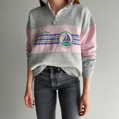 1980s Washington Coast - Long Beach - 1/4 Zip Color Block Sweatshirt