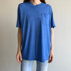 1980s Soft, Thin, Worn Beyond 50/50 Blue Pocket T-Shirt - !!!!!!!!!!