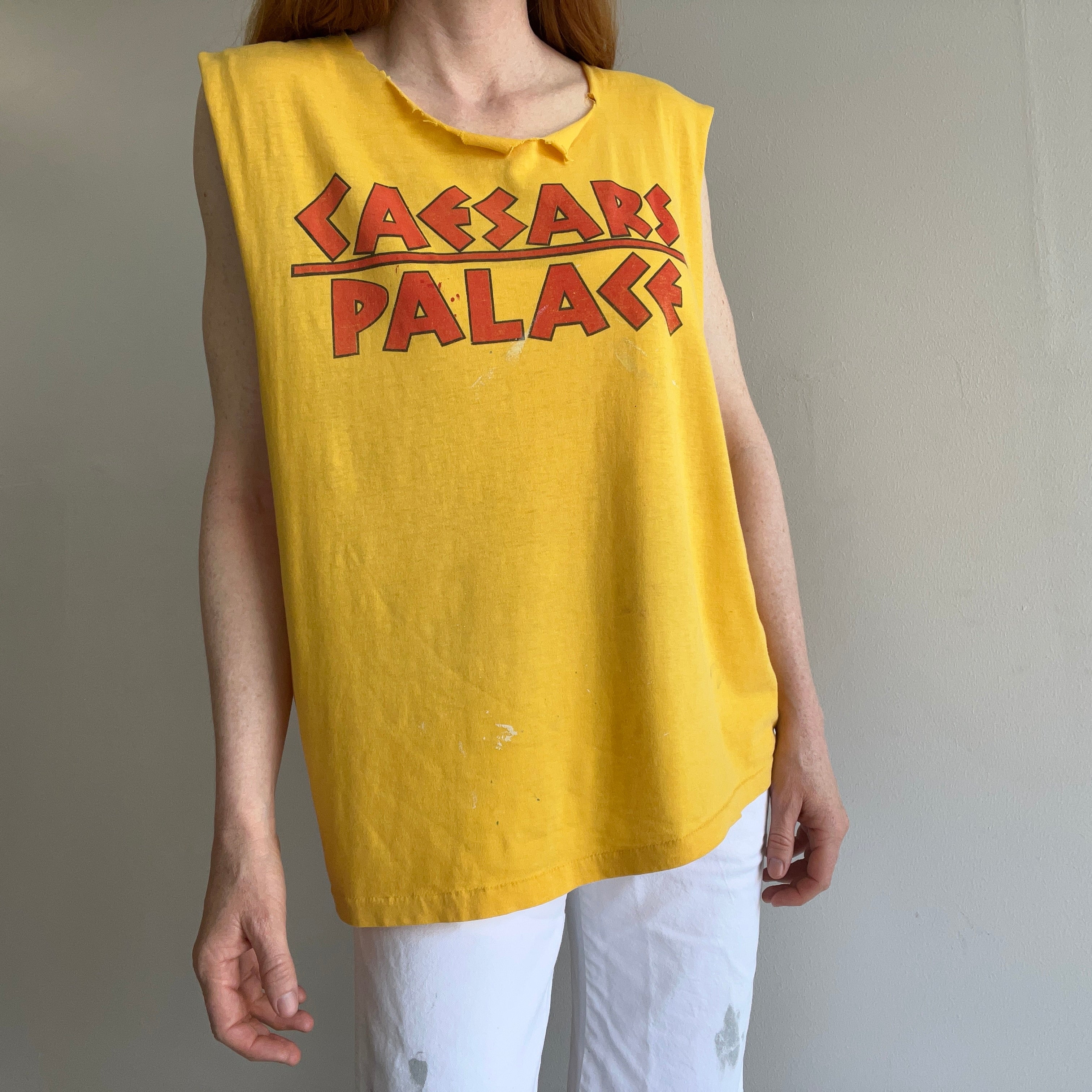 1980s Caesar's Palace Front and Back Cut Up Destroyed DIY Tank Top