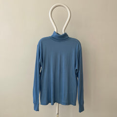 1980s Blank Baby Blue Turtle Neck Long Sleeve T Shirt