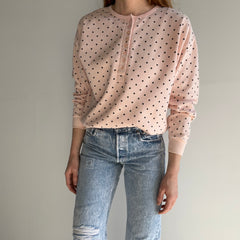 1980s Faded Salmon Polka Dot Henley Sweatshirt