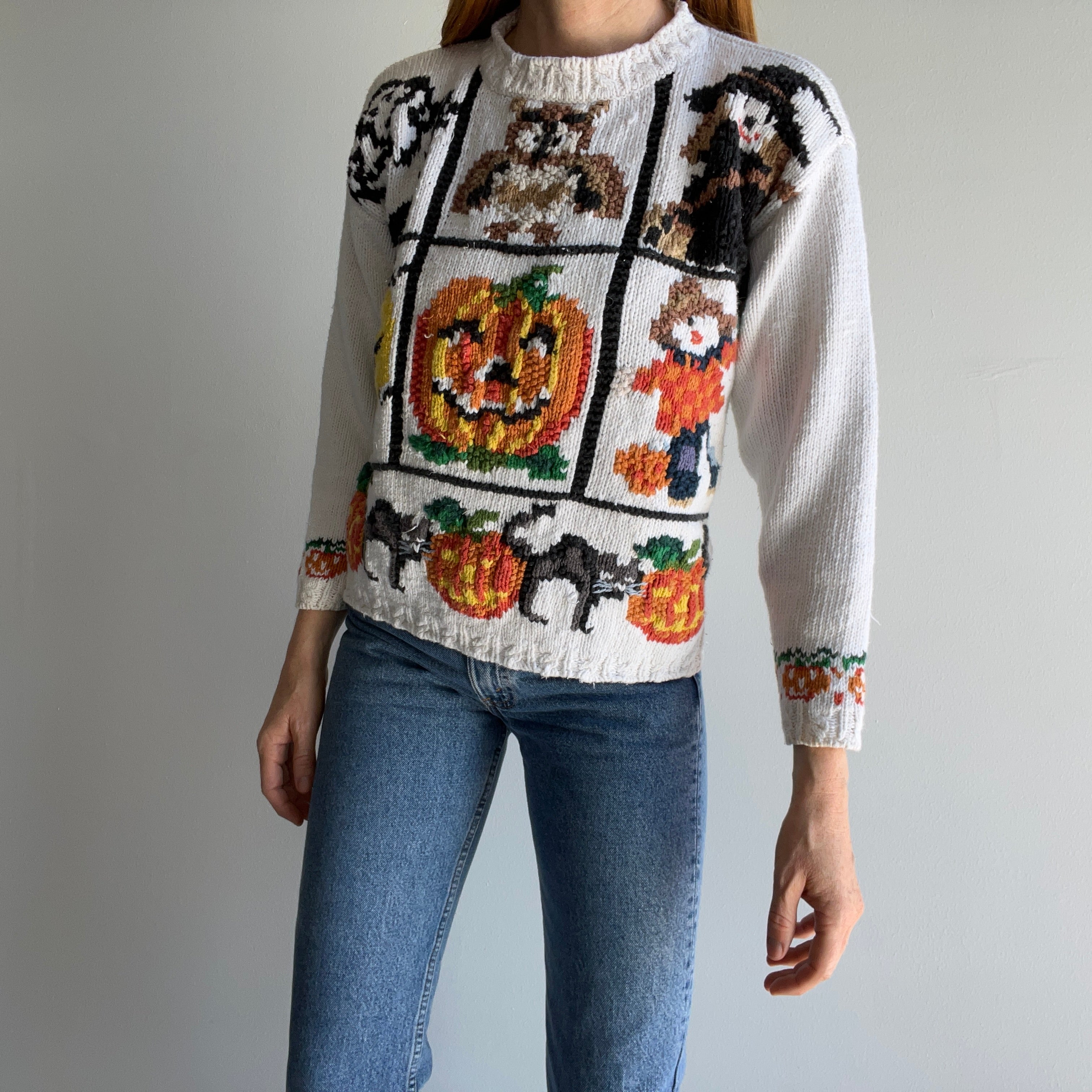 1990s Fall Feels Cotton Knit Sweater - Petite S/M