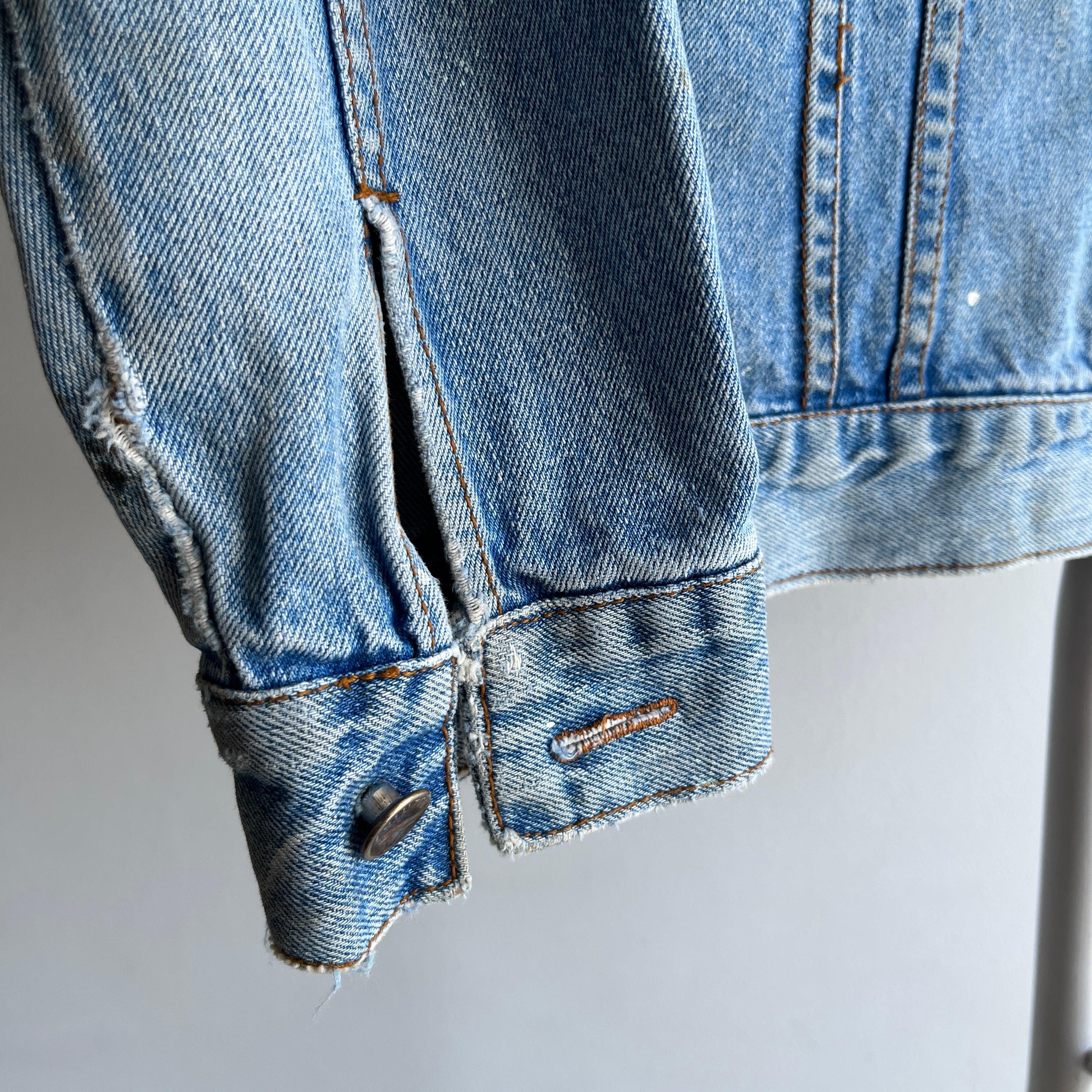 Plain Pockets Faded Denim Trucker Jacket Vintage 80s Size 