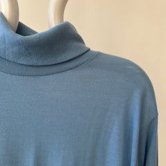1980s Blank Baby Blue Turtle Neck Long Sleeve T Shirt