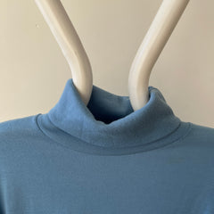 1980s Blank Baby Blue Turtle Neck Long Sleeve T Shirt